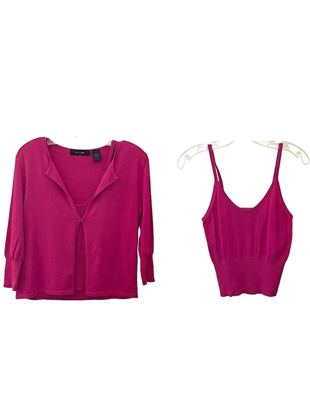 Express Y2K Hot Pink Knit Cami Cardigan Sweater Set Size Small